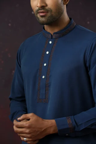 Navy Blue Kabli Set embroidery detail