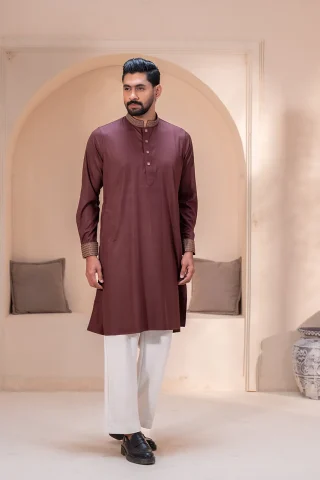 Premium Maroon Panjabi full view