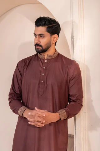 Premium Maroon Panjabi close view
