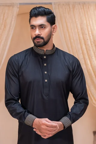 Premium Black Panjabi close view