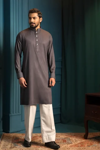 Dark Grey Embroidered Panjabi full view