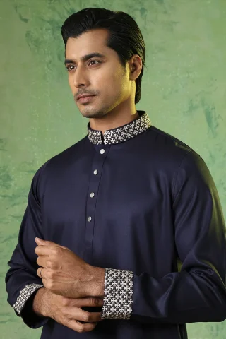 Embroidered Collar Panjabi close view