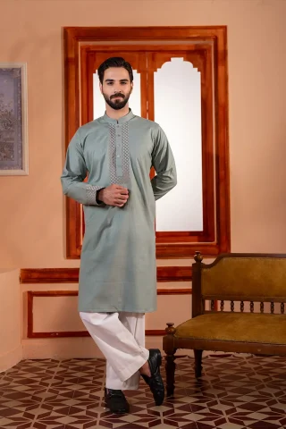 Premium Embroidered Tencel Panjabi full view