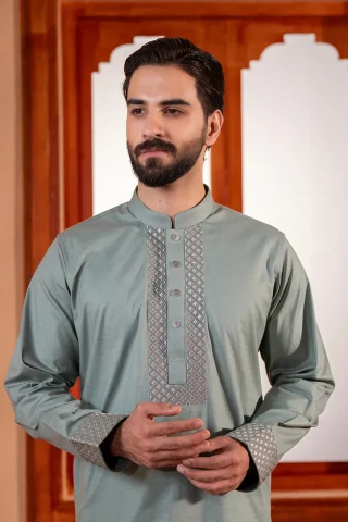Premium Embroidered Tencel Panjabi close view