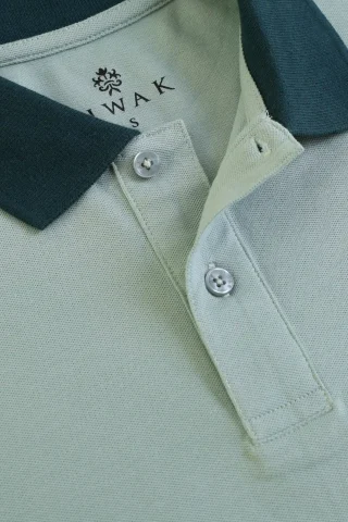 soft PK cotton polo with collar detail close up