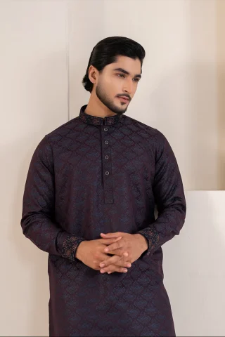 Embroidered Platinum Panjabi Close-up
