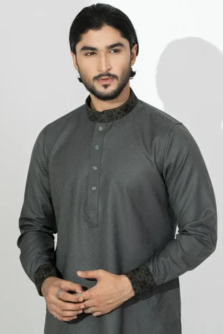 Luxury Embroidered Panjabi Front View