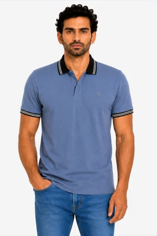 cotton pique polo with collar detail close up