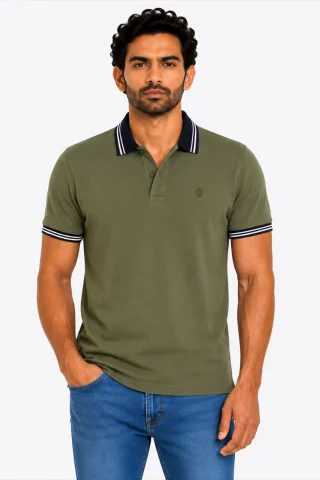 classic PK polo tee with collar detail close up