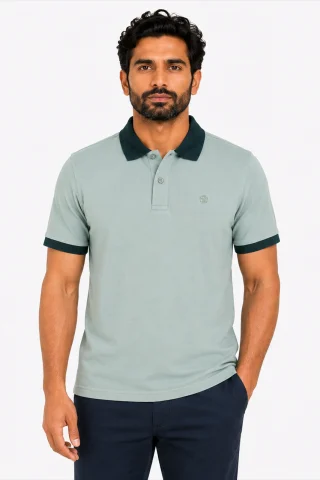 soft PK cotton polo with collar detail close up