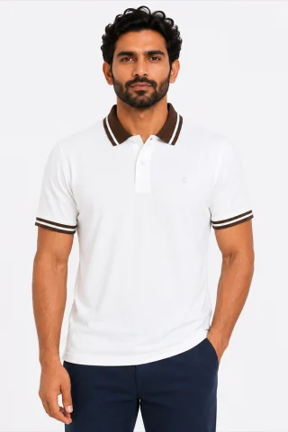 lightweight cotton polo with collar detail close up