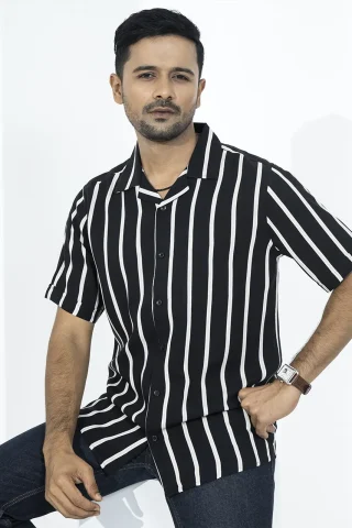 black striped half sleeve Cuban shirt