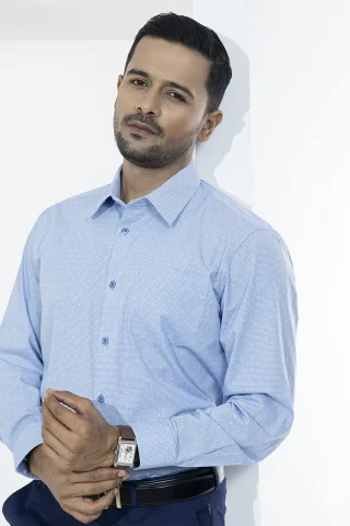 Sky blue check formal shirt front view