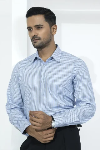 Light blue striped shirt for men