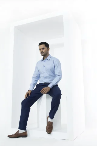 Men's blue micro check formal shirt