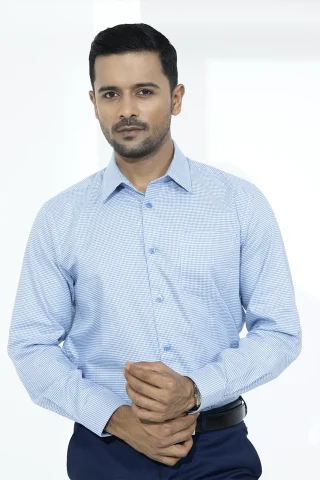 Blue micro check shirt for men