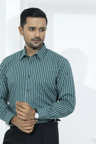 Green striped formal shirt front view