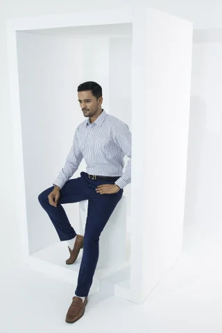 Men's blue striped formal shirt